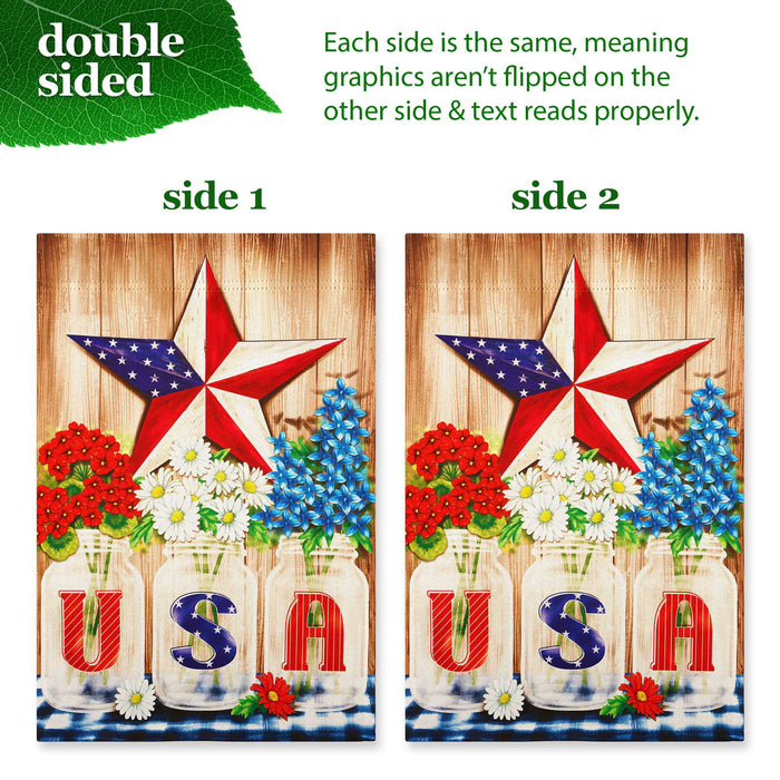 G128 Combo Pack: Garden Flag Stand 36x16IN & Garden Flag USA Star Flowers Printed 12x18IN Double Sided