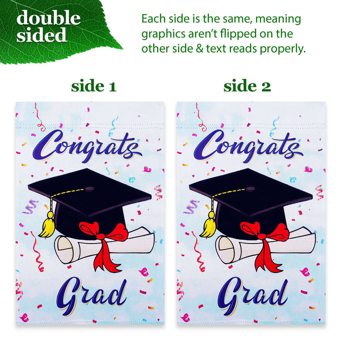 G128 Combo Pack: Garden Flag Stand 36x16IN & Garden Flag Happy Graduation Congrats Cap Printed 12x18IN Double Sided