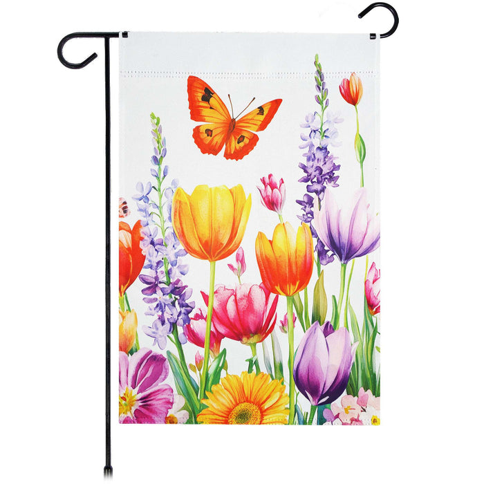 G128 Spring Tulip Butterfly Floral Garden Flag 12x18 In Double Sided Spring Yard Garden Lawn Decoration