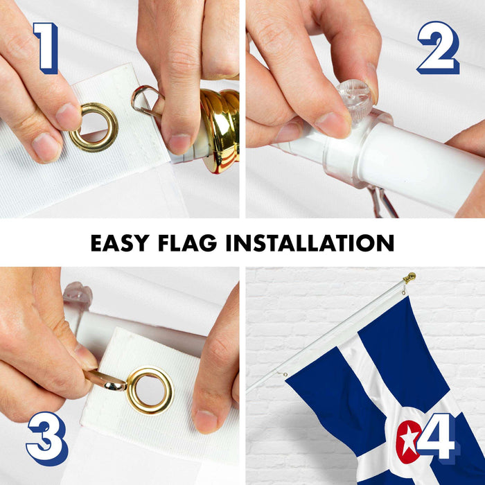 G128 Combo Pack: 6 Ft Twist Free Aluminum Spinning Flagpole (White) & Indianapolis Flag | 3x5 Ft | LiteWeave Pro Series Printed 150D Polyester | Pole with Flag Included