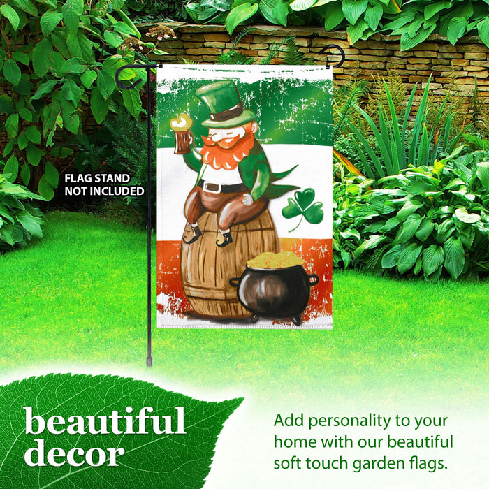 G128 Happy St. Patrick's Day Leprechaun Barrel Gold Garden Flag 12x18 In Double Sided St. Patrick's Day Yard Garden Lawn Decoration