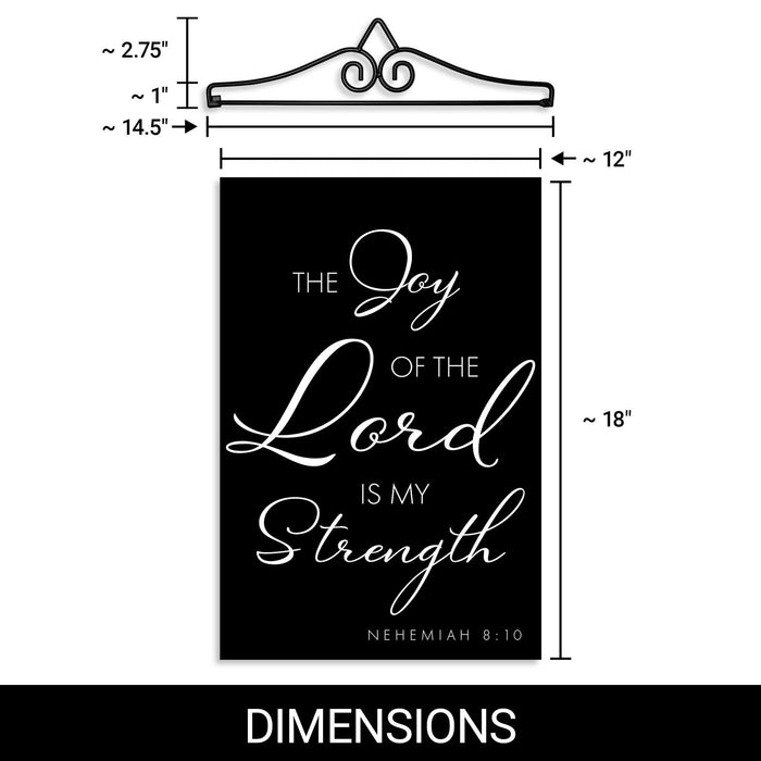 G128 Combo Pack Garden Flag Hanger 14IN & Garden Flag Joy of the Lord Scripture Printed 12x18IN Double Sided Yard Lawn Decoration