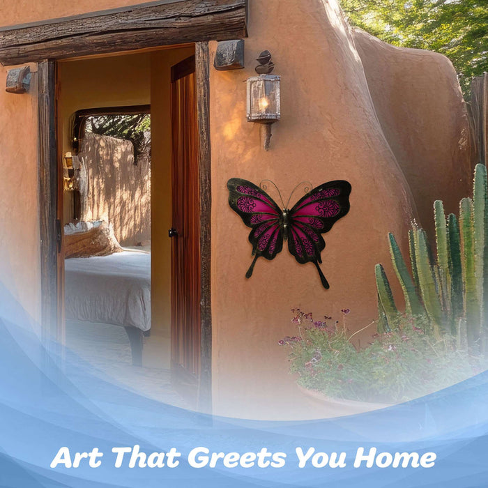 G128 Butterfly Metal Wall Art Decor | Pink Butterfly Indoor Outdoor Wall Art Hanging Decor for Bedroom, Living Room, Garden, Patio