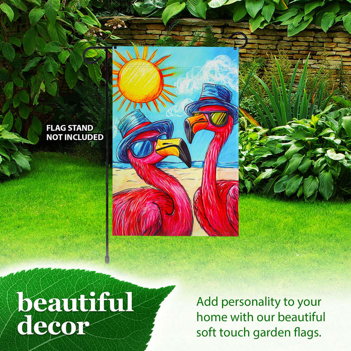 G128 Summer Flamingo Beach Garden Flag 12x18 In Double Sided Summer Yard Garden Lawn Decoration