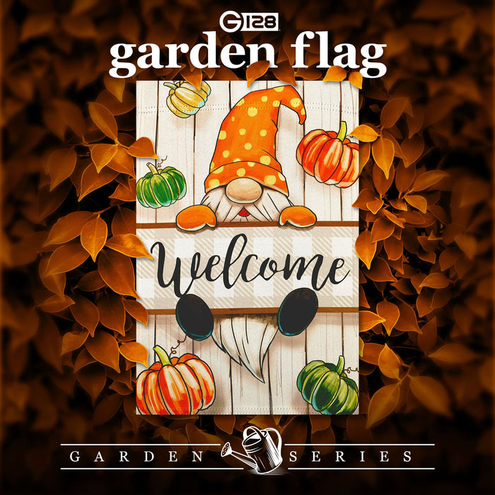 G128 Autumn Welcome Gnome Garden Flag 12x18 In Double Sided Fall Yard Garden Lawn Decoration