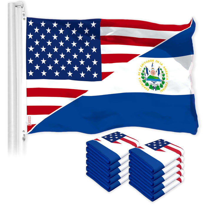 G128 10 Pack: El Salvador USA Friendship Flag | 3x5 Ft | LiteWeave Pro Series Printed 150D Polyester | Specialty Flag, Indoor/Outdoor, Vibrant Colors, Brass Grommets