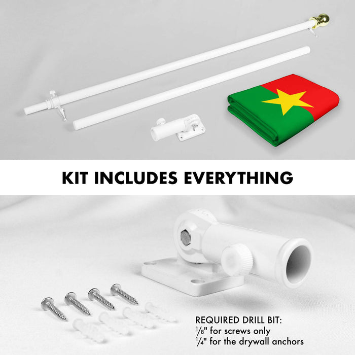 G128 Combo Pack: 6 Ft Twist Free Aluminum Spinning Flagpole (White) & Burkina Faso Flag | 3x5 Ft | LiteWeave Pro Series Printed 150D Polyester | Pole with Flag Included