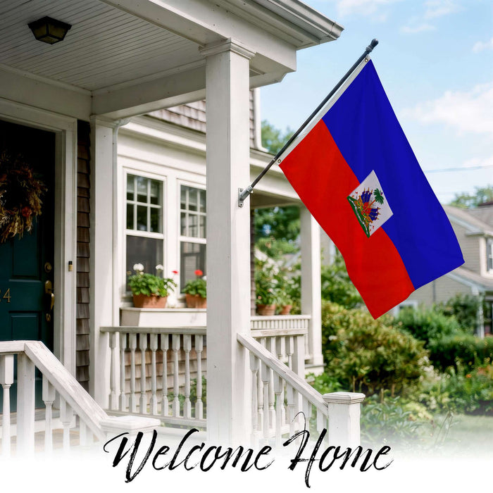 G128 Haiti Haitian Flag | 2x3 Ft | StormFlyer Series Embroidered 220GSM Spun Polyester | Country Flag, Embroidered Design, Indoor/Outdoor, Brass Grommets, Heavy Duty, All Weather