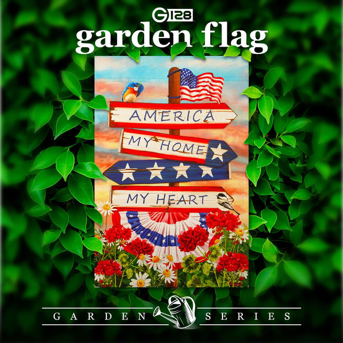 G128 America My Home My Heart Garden Flag 12x18 In Double Sided Independence Day Yard Garden Lawn Decoration