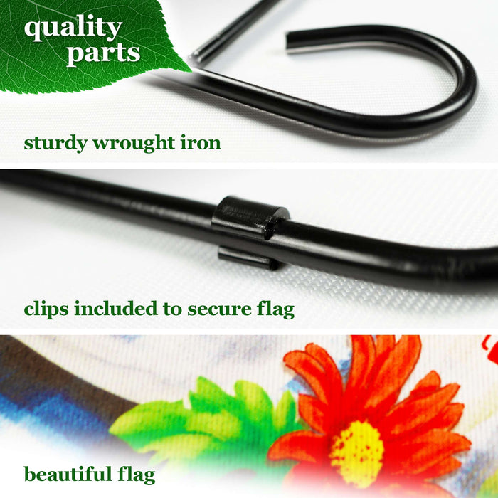 G128 Combo Pack: Garden Flag Stand 36x16IN & Garden Flag USA Star Flowers Printed 12x18IN Double Sided