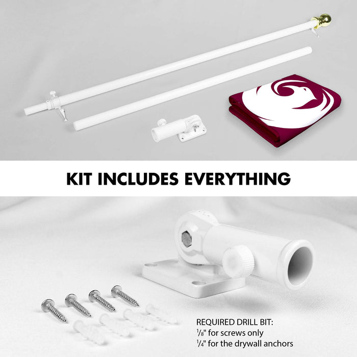 G128 Combo Pack: 6 Ft Twist Free Aluminum Spinning Flagpole (White) & Phoenix Flag | 3x5 Ft | LiteWeave Pro Series Printed 150D Polyester | Pole with Flag Included