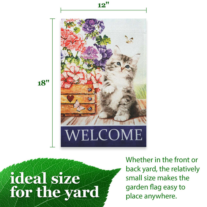 G128 Welcome Kitten Flowers Garden Flag 12x18 In Double Sided Spring Yard Garden Lawn Decoration