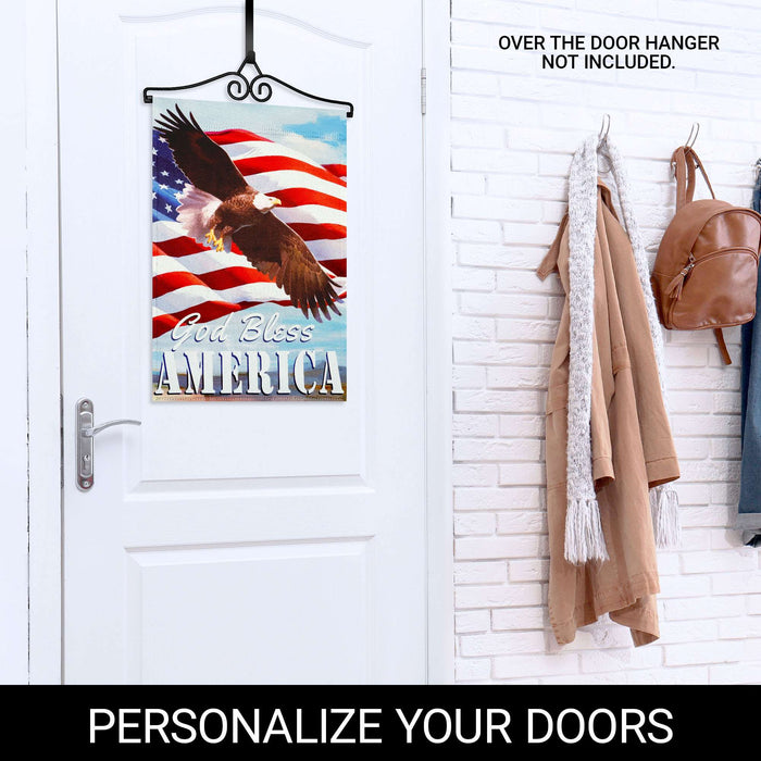 G128 Combo Pack Garden Flag Hanger 14IN & Garden Flag God Bless America with Eagle Printed 12x18IN Double Sided