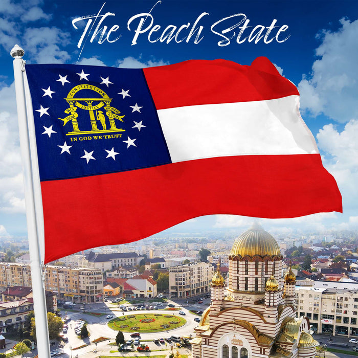 G128 Georgia State Flag | 2.5x4 Ft | StormFlyer Series Embroidered 220GSM Spun Polyester | Embroidered Design, Indoor/Outdoor, Brass Grommets, Heavy Duty, All Weather
