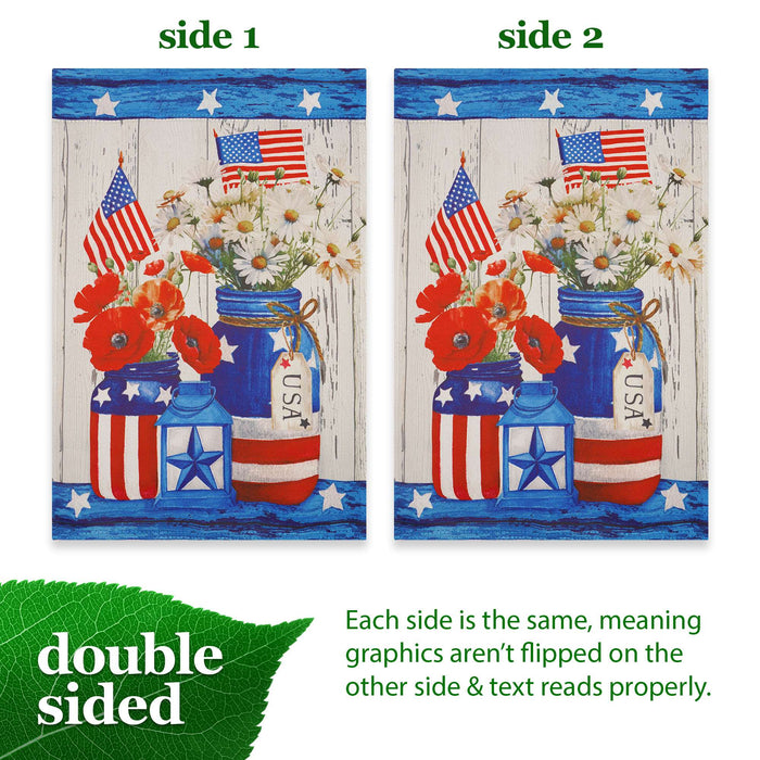 G128 Rustic Mason Jar Patriotic Flowers Garden Flag 12x18 In Double Sided Independence Day Yard Garden Lawn Decoration