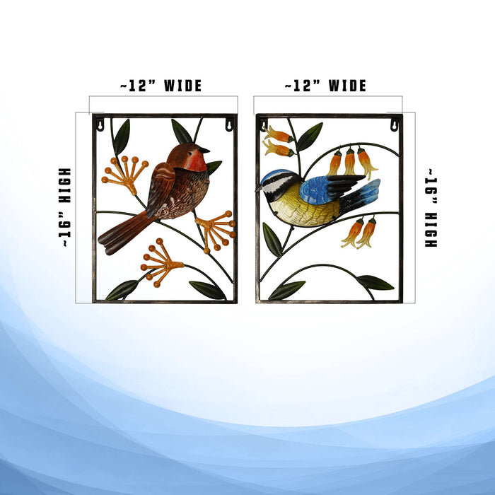 G128 Bird Robin and Bluebird Metal Wall Art Set | Bird Indoor Outdoor Wall Art Hanging Decor for Bedroom, Living Room, Garden, Patio