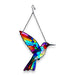 G128 hummingbird stained glass suncatcher window hanging ornament with metal frame, 10 inch nominal size