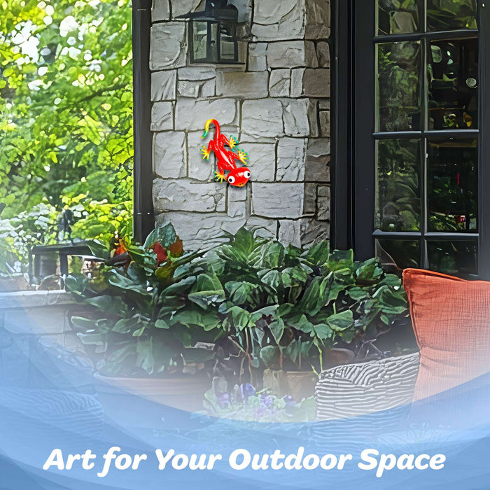 G128 red gecko lizard metal wall art hanging decor, 9 inch nominal size