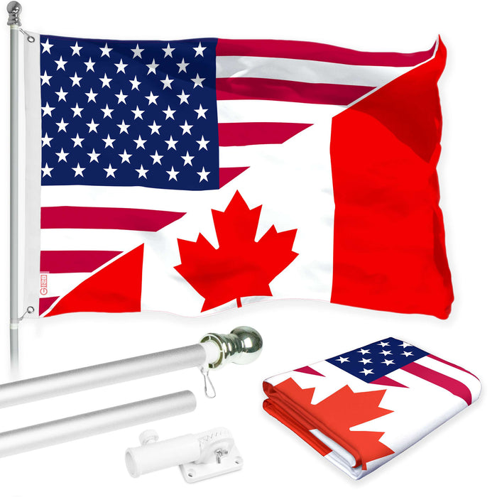 G128 Combo Pack: 6 Ft Tangle Free Aluminum Spinning Flagpole (Silver) & Canada USA Friendship Flag | 3x5 Ft |LiteWeave Pro Series Printed 150D Polyester | Pole with Flag Included