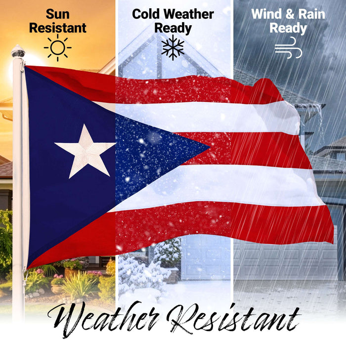 G128 Puerto Rico Puerto Rican PR Flag | 3x5 Ft | Embroidered 220GSM SPUN POLYESTER - Embroidered Stars, Sewn Stripes, Brass Grommets, Indoor/Outdoor, Vibrant Colors, Heavy Duty SPUN POLYESTER