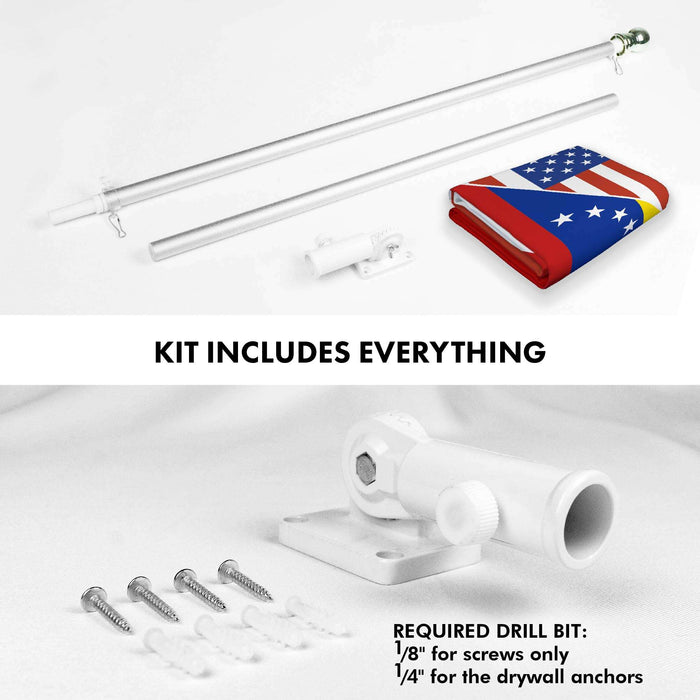G128 Combo Pack: 6 Ft Twist Free Aluminum Spinning Flagpole (Silver) & Venezuela 7 Stars USA Friendship Flag | 3x5 Ft | LiteWeave Pro Series Printed 150D Polyester | Pole with Flag Included