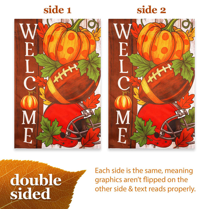 G128 Welcome Fall Football Pumpkin Garden Flag 12x18 In Double Sided Fall Yard Garden Lawn Decoration