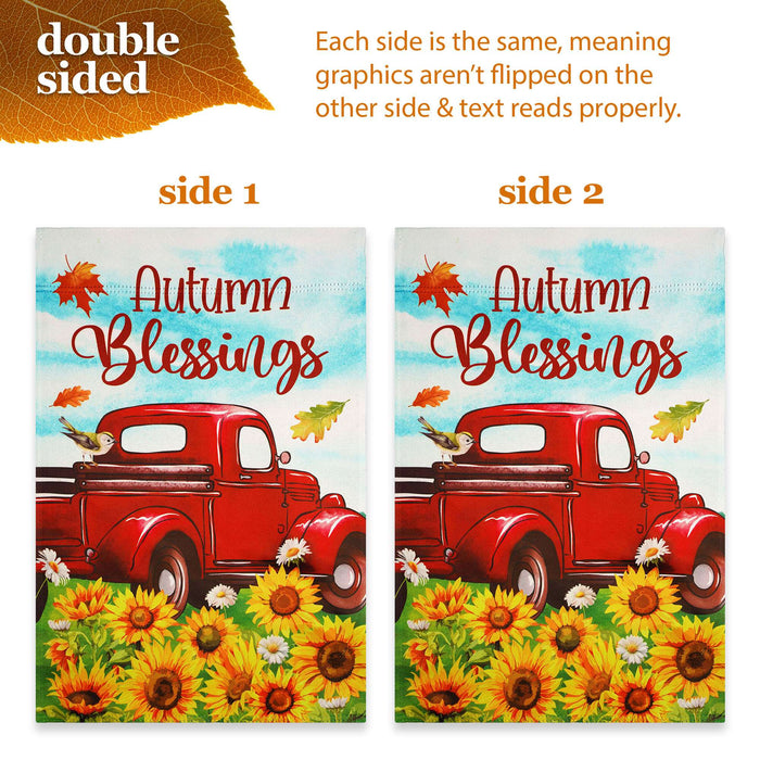 G128 36x16IN Garden Flag Stand & 12x18 Autumn Blessings Red Truck Flag Kit