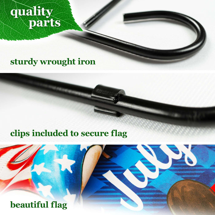 G128 Combo Pack: Garden Flag Stand 36x16IN & Garden Flag 4th of July Gnome Printed 12x18IN Double Sided