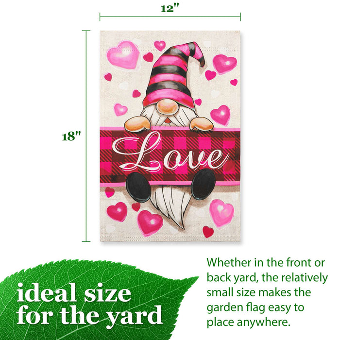 G128 Happy Valentine's Day Love Gnome Garden Flag 12x18 In Double Sided Valentine's Day Yard Garden Lawn Decoration