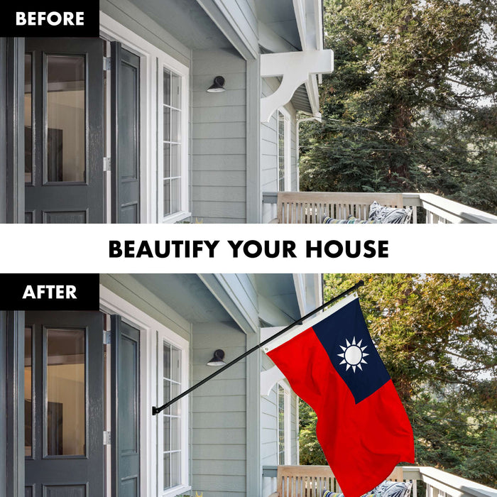 G128 Combo Pack: 5 Ft Twist Free Aluminum Spinning Flagpole (Black) & Taiwan Taiwanese Flag | 2x3 Ft | LiteWeave Series Printed 100D Polyester | Pole with Flag Included