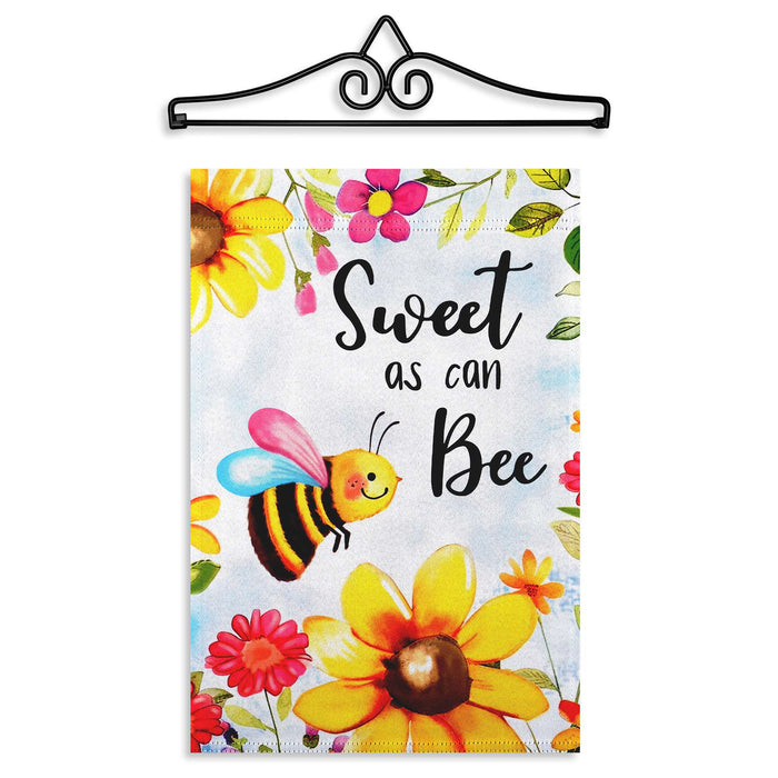 G128 Combo Pack Garden Flag Hanger 14IN & Garden Flag Sweet Bee Flowers Printed 12x18IN Double Sided