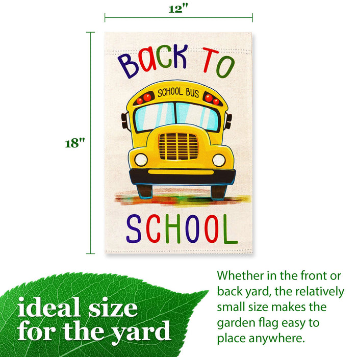 G128 Back to School Bus Garden Flag 12x18 In Double Sided Back to School Yard Garden Lawn Decoration
