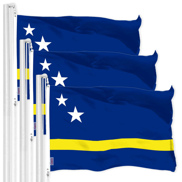 G128 3 Pack: Curacao Curacaoan Flag | 3x5 Ft | LiteWeave Pro Series Printed 150D Polyester | Indoor/Outdoor, Vibrant Colors, Brass Grommets