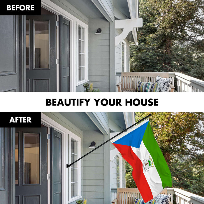 G128 Combo Pack: 6 Ft Twist Free Aluminum Spinning Flagpole (Black) & Equatorial Guinea Flag | 3x5 Ft | LiteWeave Pro Series Printed 150D Polyester | Pole with Flag Included