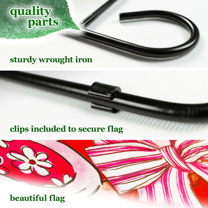 G128 Combo Pack: Garden Flag Stand 36x16IN & Garden Flag Happy Valentine's Day Heart Cookie Printed 12x18IN Double Sided