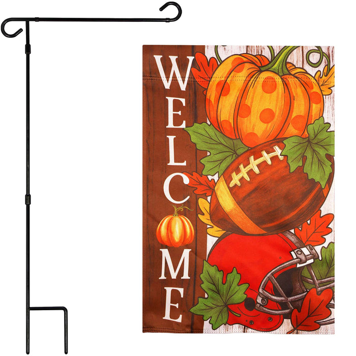 G128 36x16IN Garden Flag Stand & 12x18 Welcome Fall Football Flag Kit