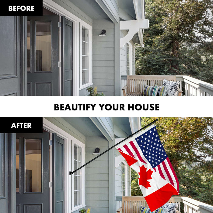 G128 Combo Pack: 6 Ft Tangle Free Aluminum Spinning Flagpole (Black) & Canada USA Friendship Flag | 3x5 Ft |LiteWeave Pro Series Printed 150D Polyester | Pole with Flag Included