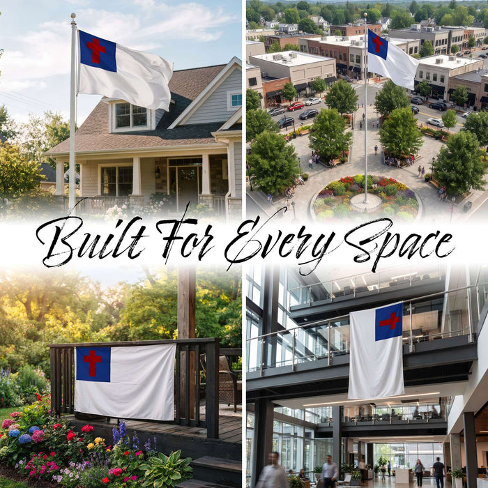 G128 Christian Flag | 4x6 Ft | StormFlyer Series Embroidered 220GSM Spun Polyester | Religious Flag, Embroidered Design, Indoor/Outdoor, Brass Grommets, Heavy Duty, All Weather