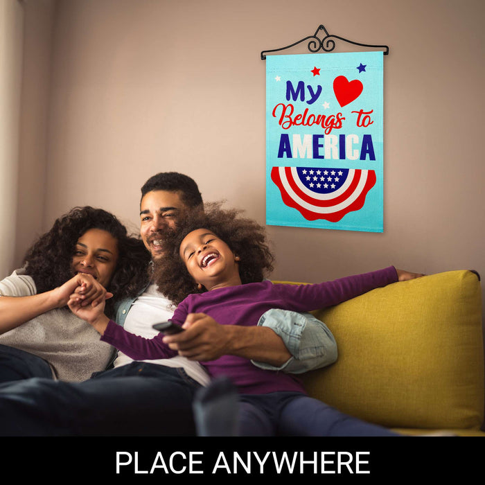 G128 Combo Pack Garden Flag Hanger 14IN & Garden Flag Heart America Belongs Printed 12x18IN Double Sided