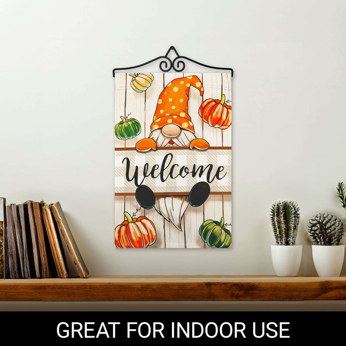 G128 Combo Pack Garden Flag Hanger 14IN & Garden Flag Autumn Welcome Gnome Printed 12x18IN Double Sided
