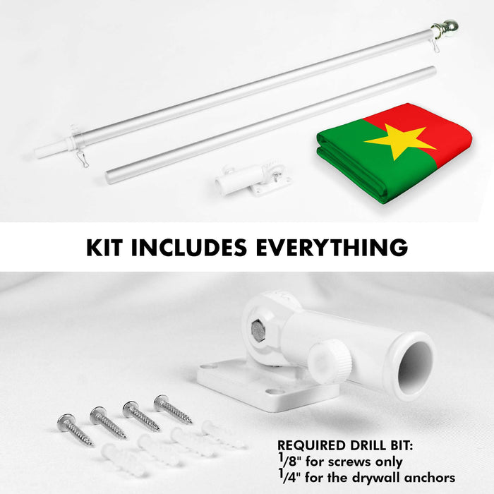 G128 Combo Pack: 6 Ft Twist Free Aluminum Spinning Flagpole (Silver) & Burkina Faso Flag | 3x5 Ft | LiteWeave Pro Series Printed 150D Polyester | Pole with Flag Included
