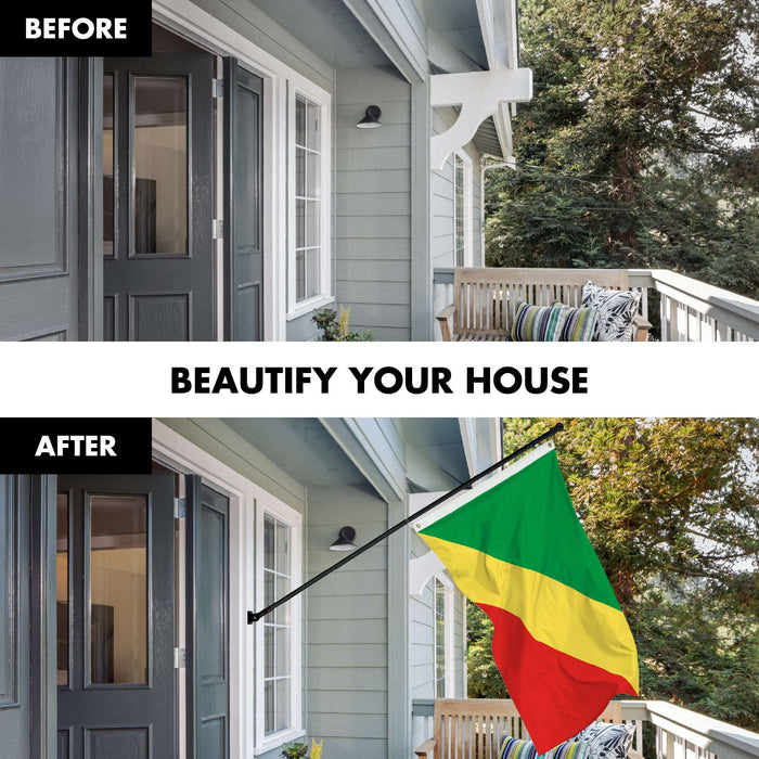 G128 Combo Pack: 6 Ft Twist Free Aluminum Spinning Flagpole (Black) & Republic of the Congo Flag | 3x5 Ft | LiteWeave Pro Series Printed 150D Polyester | Pole with Flag Included