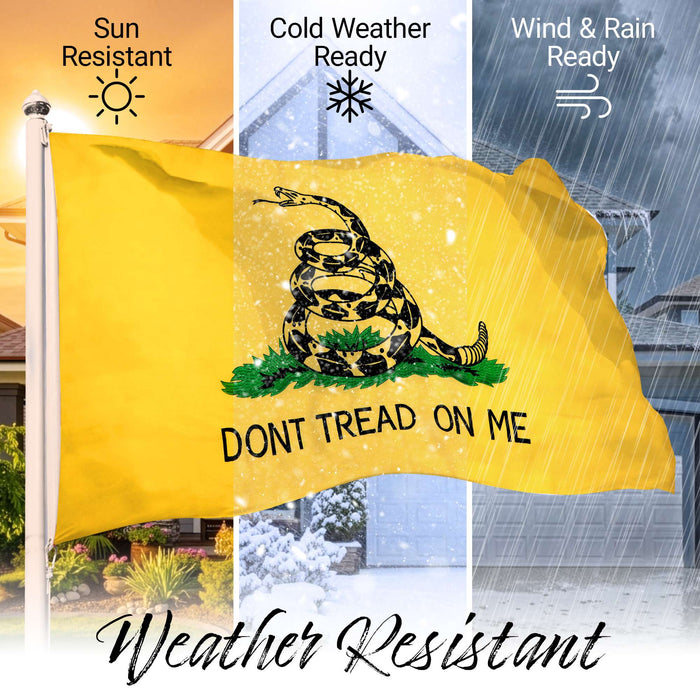 G128 Dont Tread on Me (Gadsden) Flag | 2.5x4 feet | Heavy Duty Spun Polyester 220GSM Embroidered Tough, Durable, Indoor/Outdoor, Vibrant Colors, Brass Grommets
