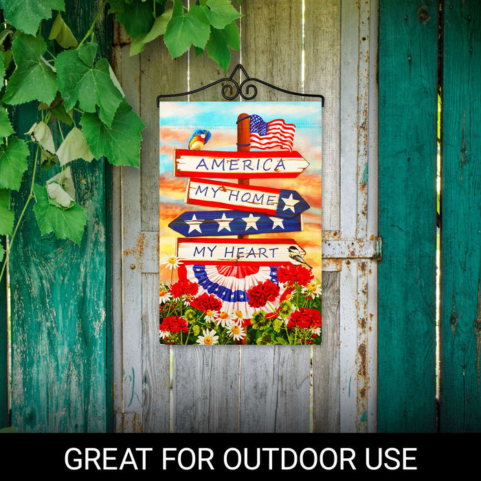 G128 Combo Pack Garden Flag Hanger 14IN & Garden Flag America My Home My Heart Printed 12x18IN Double Sided