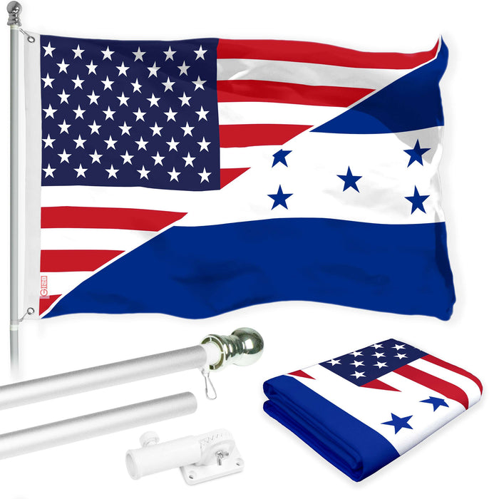 G128 Combo Pack: 6 Ft Tangle Free Aluminum Spinning Flagpole (Silver) & Honduras USA Friendship Flag | 3x5 Ft |LiteWeave Pro Series Printed 150D Polyester | Pole with Flag Included