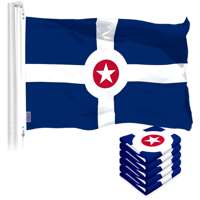 G128 5 Pack: Indianapolis Flag | 3x5 Ft | LiteWeave Pro Series Printed 150D Polyester | City Flag, Indoor/Outdoor, Vibrant Colors, Brass Grommets