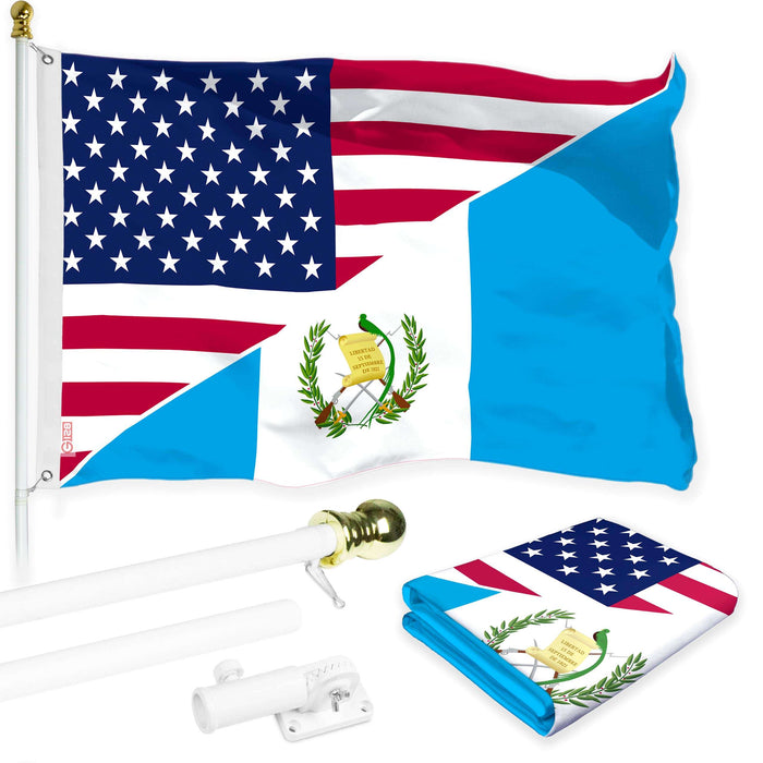 G128 Combo Pack: 6 Ft Tangle Free Aluminum Spinning Flagpole (White) & Guatemala USA Friendship Flag | 3x5 Ft |LiteWeave Pro Series Printed 150D Polyester | Pole with Flag Included