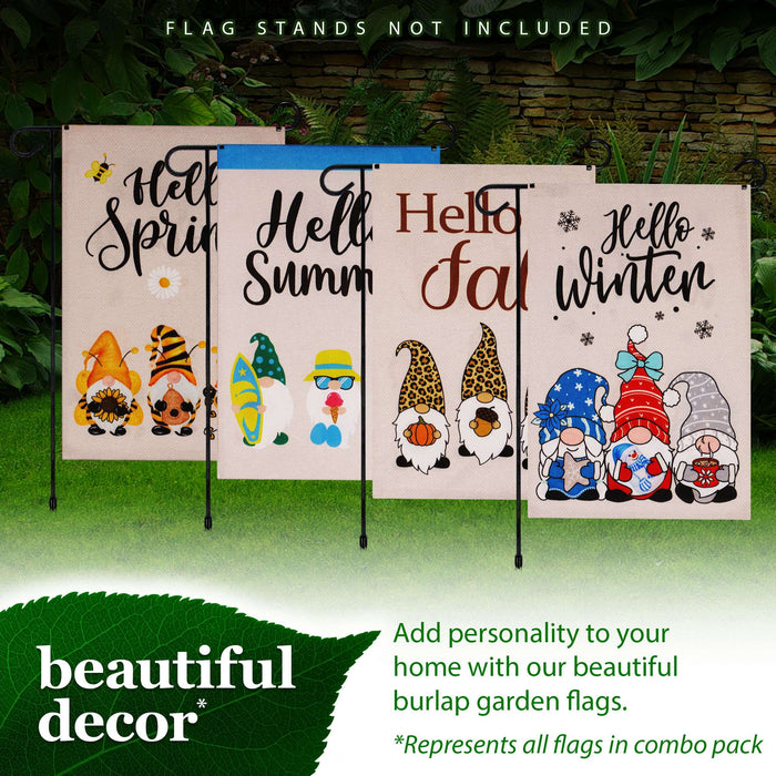 G128 Rustic Farmhouse Heritage Burlap Garden Flag Set 4 Pack - Rustic Double Sided 12x18 Inch - Seasonal Holiday Farmhouse Decor for Outdoor Yard and Garden