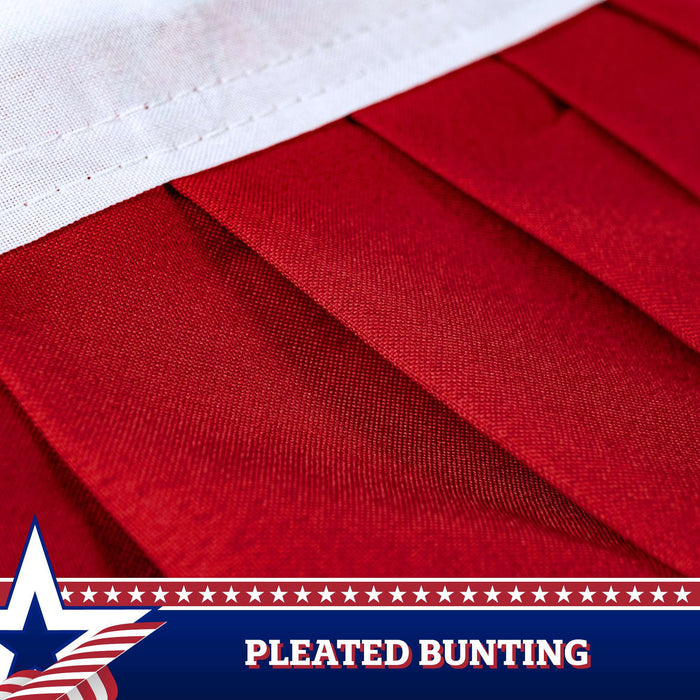 G128 5 Pack: USA Pleated Fan Flag, 2x4 Feet American USA Bunting Decoration Flags Printed Patriotic Stars & Stripes with Canvas Header and Brass Grommets