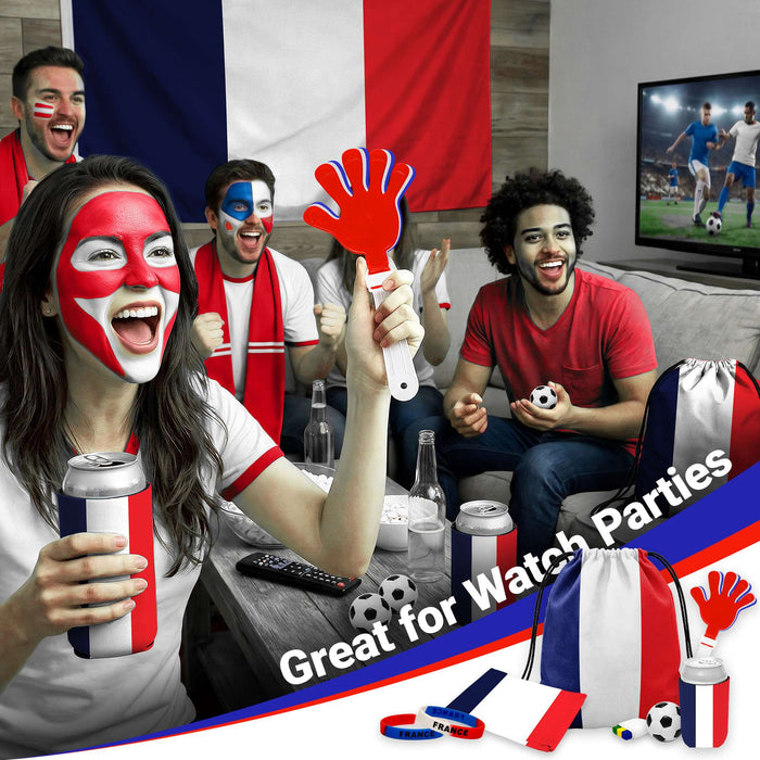 G128 World Soccer Tournament 2026 Cup Soccer Fan Set 6PCS, France Fan Merch with Flag and Bracelet, Accessories for Sports Parties